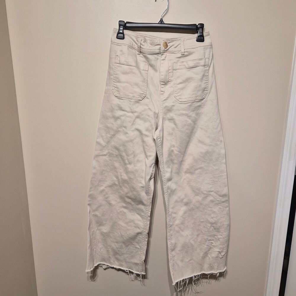 Every Wide Leg Cream Pants Size 10 Distressed Hem Work Office Career Neutral